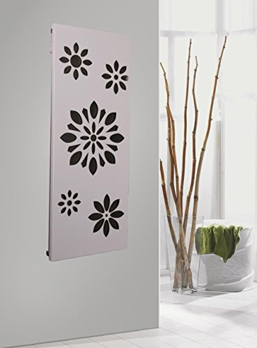 Badheizkörper Design Flower 2, HxB: 120 x 47 cm, 799 Watt, silber (metallic) / weiß MADE IN GERMANY Szagato Handtuchheizung Handtuchwärmer Design Heizkörper Mittelanschluss Bad vertikal