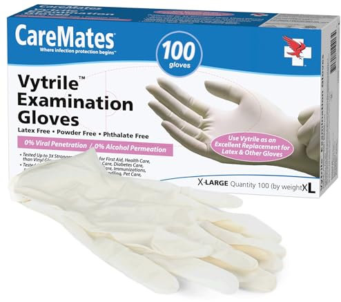 Caremates Vytrile Disposable Medical Exam Gloves Latex Free, Powder Free, X-Large - 100ct
