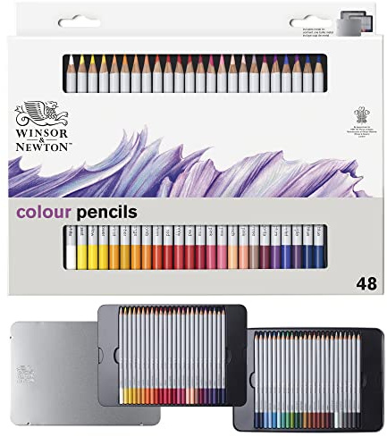 Winsor & Newton 490014 präzisions Künstlerfarbstifte im Set, 48 lebendige Farben, hochwertige Künstlerpigmente für farbkräftiges Malen in mehreren Schichten, höchste Farbbrillanz, bruchsicher