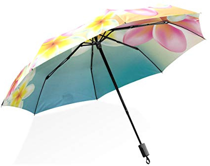 ISAOA Automatischer Reise-Regenschirm, kompakt, faltbar, mit rosa und Blauen Mustern, Winddicht, Ultraleicht, UV-Schutz, Regenschirm für Damen und Herren