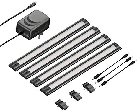 ledscom.de LED Unterbau-Leuchte SIRIS schwarz matt, flach, 30cm, je 368lm, warm-weiß, 4er Set