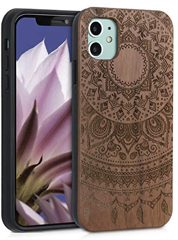 kwmobile Handyhülle für Apple iPhone 11 Hülle Holz - Case mit TPU Bumper - Stoßfestes Hardcase - Schutzhülle Cover in Dunkelbraun