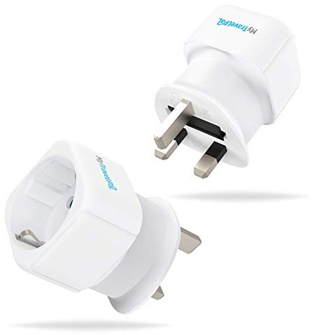 EU to UK Plug Adapter (2 Pack) | 2 x Europe Schuko to UK MyTravelPal® Travel Adaptors With 13A Fuse | Suitable For European & Euro Devices