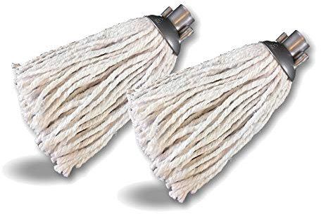 2 têtes serpillères à franges de rechange pour balais espagnols | Lot de 3 sets | Tête universelle à visser | Coton blanc naturel tressage spécial | Kibros 105714x3