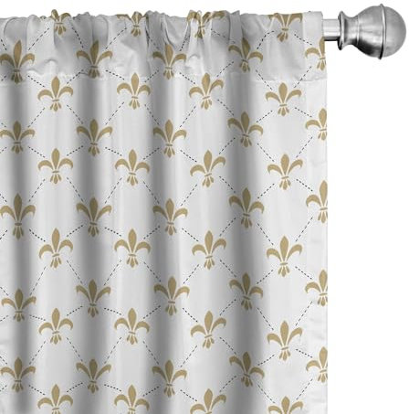 ABAKUHAUS Fleur De Lis Vorhänge, Gardinen, Vintage Style Lilien, Fensterbehandlungen für Wohnzimmer Schlafzimmer Dekor, 2 Stück 75 cm b x 245 cm h, Weiß Gelb