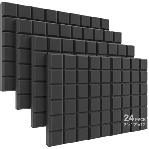 JBER 24 Pack 2 X 12 X 12 Acoustic Foam Panels,Soundproofing Wall Studio foam Panels wedges,Sound Insulation Absorbing Acoustic Treatment,9 Blocks Beveled Square Fireproof Design - Black