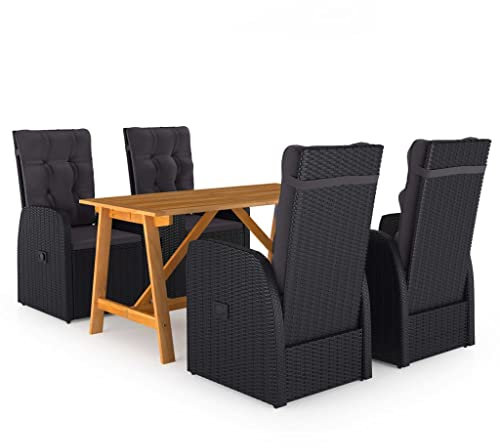 vidaXL Gartenmöbel Set 5-TLG. Gartengarnitur Gartenset Sitzgruppe Sitzgarnitur Gartentisch Esstisch Tisch Stühle Gartenstuhl Gartensessel Schwarz