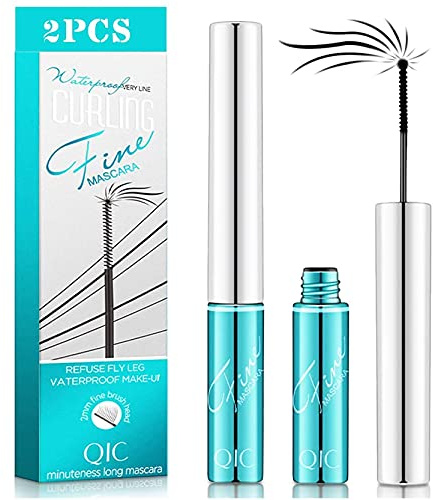 2 Stück Ultra Fine Black Mascara, Skinny Mascara, 2,5mm Durchmesser | Fängt Winzige Wimpern Auf, Kein Verklumpen, Lang Anhaltend, Voluminöse Wimpern