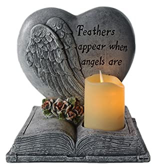 Grableuchte Gedenkstein Herz mit LED Kerze Gartendeko aus Polyresin Dekolampe Kerzenhalter Teelichthalter Dekoherz