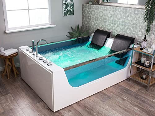 Luxus Whirlpool Badewanne Avignon Basic – 180 x 120 cm – mit 8 Massage Düsen, LED & Armaturen – für 2 Personen – freistehend, Wand- oder Eckmontage möglich
