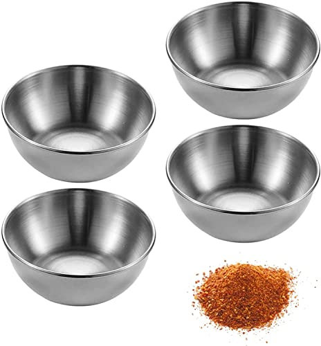 Offfay Dipping Bowls, Stainless Steel Dipping Sauce Dishes, Small Round Seasoning Dish, Sushi Dipping Bowls, Appetizer Serving Plates for Kitchen Home Restaurant (Silver)