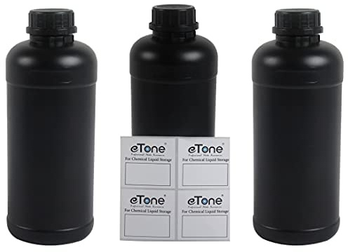 eTone 3x 1000 ml Flaschen zum Befüllen Vorratsflaschen für Fotochemikalien Dunkelkammer-Trankflasche 1L Entwicklerbehälter HDPE Plastikflasche Chemikalienbeständig (schwarz)