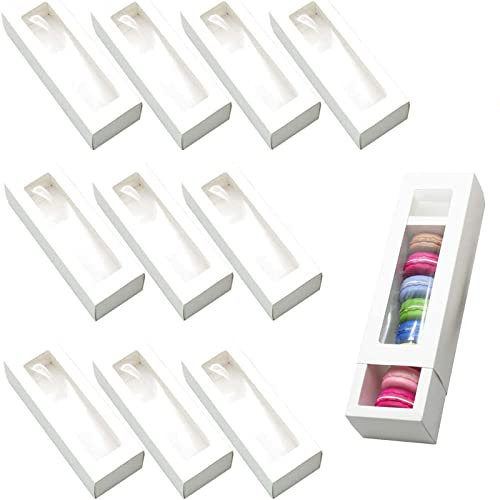 Lhdfyqt 10 Stücke Macaron Box, Transparent Verpackung Box, Macaron Verpackungsboxen mit Klarem Fenster, Cupcake Schachteln für Kekse Desserts Donut Cupcakes Muffins (Weiß)