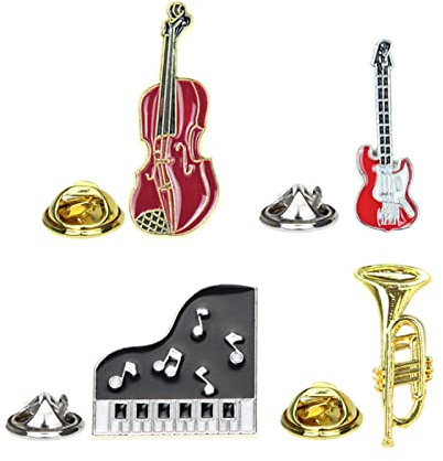 4 Stück Musik-Bandnadeln, niedliche Emaille-Abzeichen, Anstecknadel-Set, Klaviergitarre, Brosche für Lehrer, Studenten, für Jacken, Rucksack, Hemd, Revers, Knopf, Legierung, Stahl, unbekannt, Emaille,
