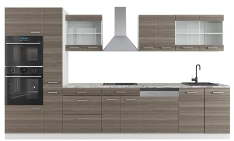 Vicco Küchenzeile R-Line, Edelgrau/Weiß, 350 cm