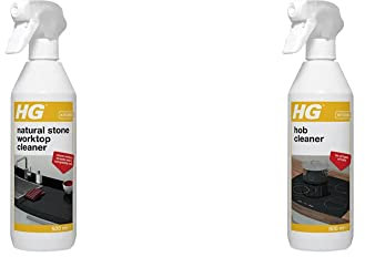 HG Natural Stone Worktop Cleaner, Natural Kitchen Countertop & Work Surface Cleanser – 500ml Spray (340050106) & Hob Cleaner for Everyday Use, Induction Stove - 500ml Spray (109050106)