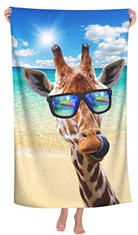 Strandtuch 70x150 cm 3D Giraffe Mit Brille, Tier Microfaser Strandtuch Handtücher, Strandlaken Handtuch, Schnell Trocknen Strandhandtuch Herren Frauen Badetücher, Badetuch, Strandtücher