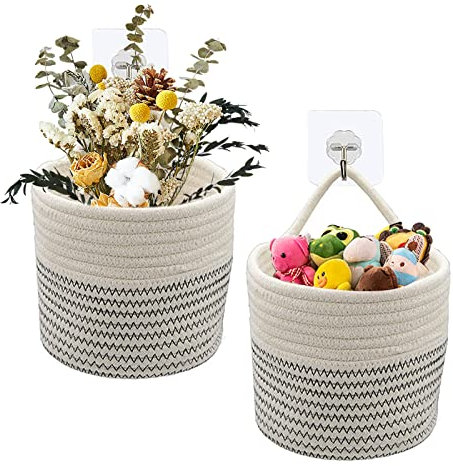 2PCS Home Hängekorb,Baumwollkörbe Kleiner Korb mit Griff,Aufbewahrungskorb Körbe,Korb Hängend für Kinderzimmer Bad Blume zum Organisieren(16 x 15cm)
