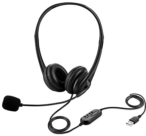 S SMAZINSTAR USB Headset with Microphone for PC Laptop, Professional Headphones For Adult Kids Adjustable Noise Cancelling Business Office Computer Headsets for with In-Line Control (1 Set)