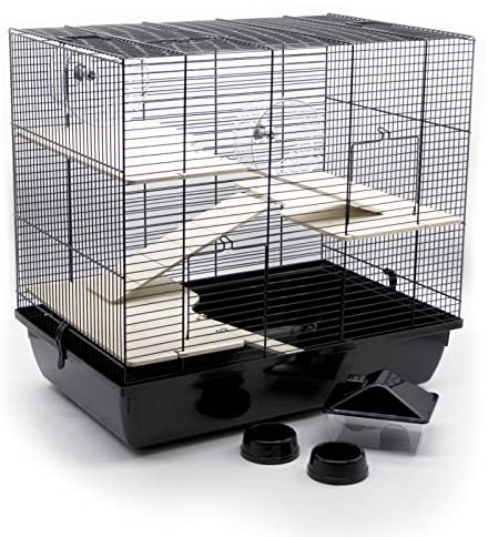 ZooPaul Premium Nagerkäfig Kleintiere schwarz inkl. Zubehör aus Holz 60x36x54 cm Maus Hamsterkäfig