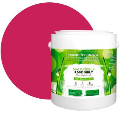 BOX DECO COULEURS Ökologische natürliche Wandfarbe für den Innenbereich mit mattem Erscheinungsbild Natura – 2,5 l, Girly Pink