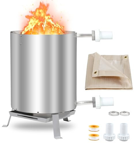 Gimisgu Poolheizung mit Feuer, Poolheizung Feuertonne mit Heizspirale, 100% Edelstahl Poolheizung, Poolofen Heizungen für Schwimmbäder mit 32-38mm Anschlüsse, Hitzebeständige Feuerfestmatten