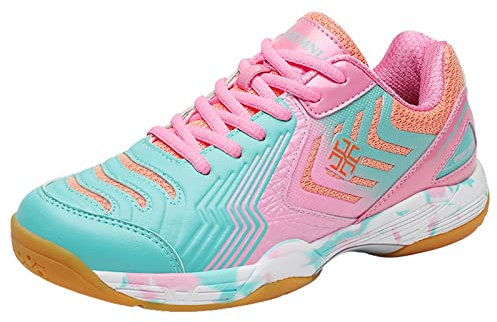 ZHENSI Chaussures De Badminton pour Femmes Baskets De Sport D'intérieur Légères Et Antidérapantes,Rose,36 EU