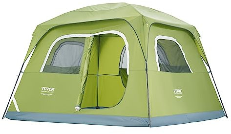 VEVOR Campingzelt 6 Personen Wurfzelt 305x275x200cm Kuppelzelt Plane aus 190T Dacron+150D Oxford Gestell aus Q235 + Fiberglas Trekkingzelt Festivalzelt Zelt mit Zwei Türen und DREI Fenstern Grün