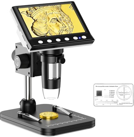 Leipan LPM7 4,3 Zoll Münzmikroskop, IPS Digitalmikroskop für Erwachsene, Münzlupe mit 8 LED-Lichtern, Windows kompatibel, inklusive 32 GB Speicherkarte