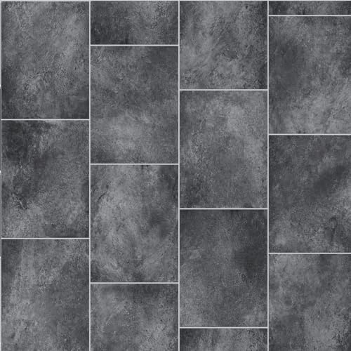 Black Slate Tiles Siren Vinyl Flooring 4mm Thick Durable Felt Backed Lino Kitchen Bathroom (4m x 3m)