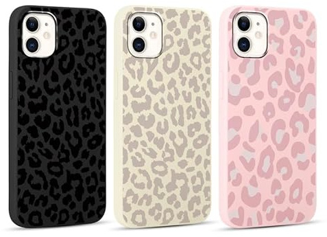 Yoedge Mobilskal för iPhone 11 på 6,1 tum, för kvinnor och flickor, snyggt, tunt, mjukt, flexibelt, stötsäkert skyddsskal av silikon/TPU, 3-pack, leopardmönster