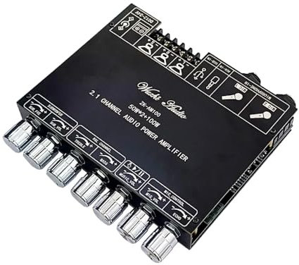 DollaTek Scheda amplificatore Bluetooth a 2.1 canali 50+50+100W Amplificatore in Classe D con modulo di ingresso microfono Adatto per sistema KTV DIY AM100