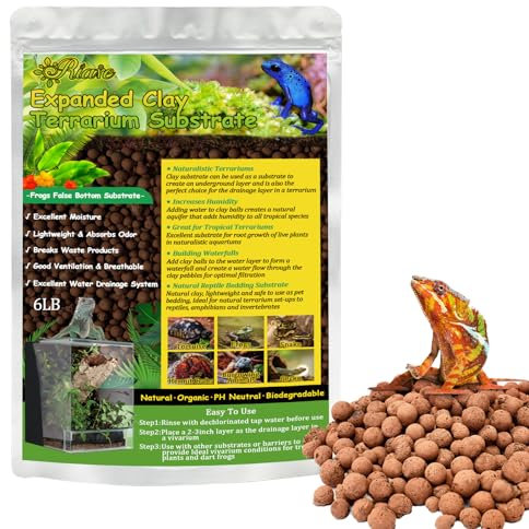 Riare 6LBS Expanded Clay Balls Terrarium Substrate for Reptiles - 100% Organic Lightweight Clay Pebbles Substrate Frogs False Bottom Substrate, Bioactive Terrarium Substrate for Drainage and Moisture