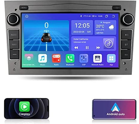 KooDux Android 14 Autoradio für Opel Antara/Astra H/Combo/Vectra C, 8 Core 7 Zoll QLED Touchscreen GPS Navigation mit Carplay 4G LTE Weather Bluetooth DSP SWC (Grau)