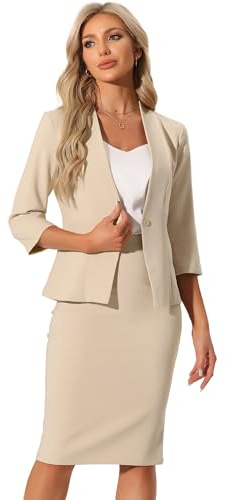 Allegra K Affärskjol med kavaj för damer, elegant outfit-set i 2 delar, för kontor och arbete, kavaj utan krage och pennkjol