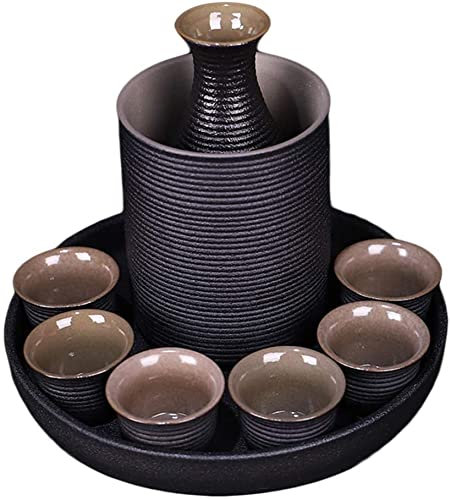 Japanisches Sake-Set, Sake-Becher-Set, Sake-Flaschen-Bastelbecher, Sake-Topf und Sake-Becher, japanisches Sake-Set, 9-teiliges Set, japanisches Sake-Set inklusive 1 Flachmann, 1 warmer Weinkrug, 6 Wei