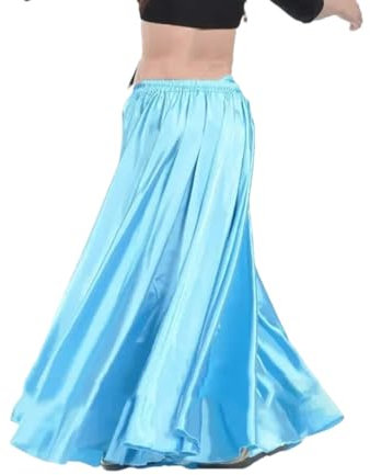 Vsadsau Langer Spanischer Rock für Damen, glänzender Satin, schwingend, Tanz, Bauchtanz-Kostüm, türkis, Einheitsgröße