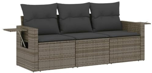 vidaXL Garten Sofagarnitur mit Kissen 3-TLG., Gartenmöbel Gartengarnitur, Sitzgruppe Sitzgarnitur, Lounge Sofa Garnitur Terrasse, Grau Poly Rattan
