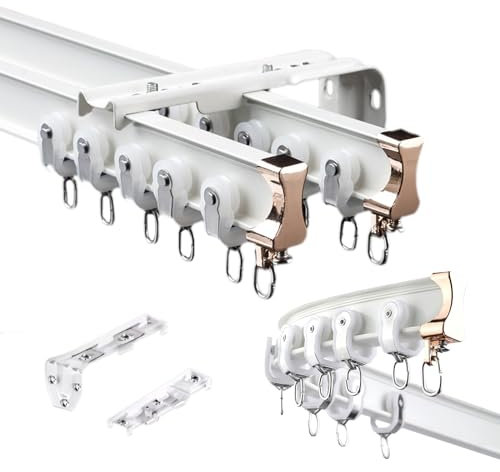 1~10m Flexible Gardinenschiene Doppelläufig Biegbare Silence-Schiene Decken- Oder Wandmontage-Vorhangschiene Für Wohnmobil-Raumteiler Duschvorhangstange(White,240cm)