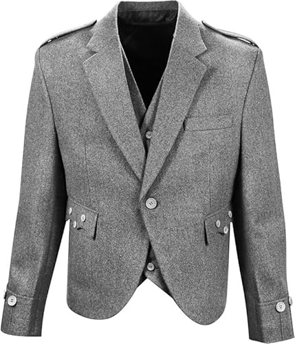 Veste kilt écossaise en laine grise Argyle avec gilet à cinq boutons – Tenue formelle traditionnelle pour les événements et les mariages (FR/ES, Numérique, 52, Taille normale, Taille normale, Gray)
