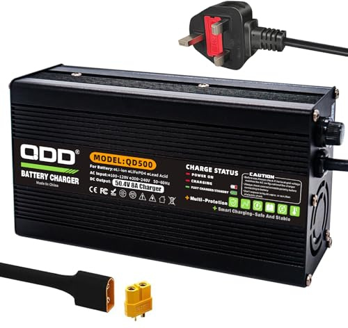 QDD 50.4V 8A Lithium Charger with Cooling System for 12S 44.4V Lithium Battery DC XT60 Male Connector