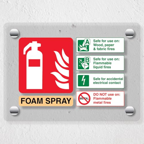 V Safety Foam Spray Safe For Electrical Fire Extinguisher - 200 x 150 mm - Acrylic Perspex Cast Clear Safety Sign