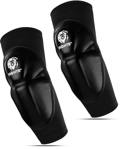 FIGHTR Ellenbogenschoner Dick gepolstert für Kickboxen, MMA, Muay Thai & weitere Kampfsport Arten - 2er Set Ellbogen schoner (Black, S/M)