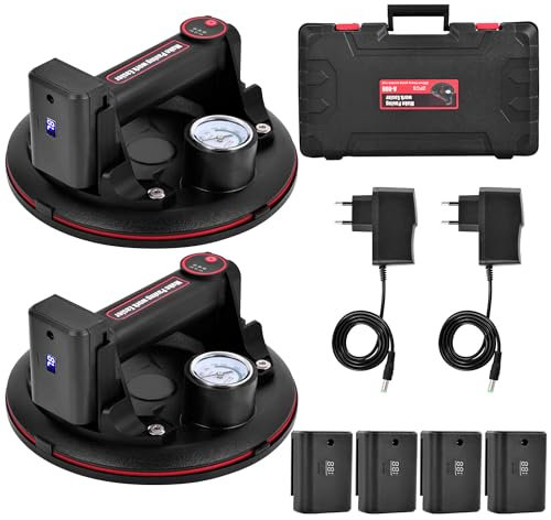 2 Stück 8'' Elektrisch Saugheber Mit Manometer Max. 200KG Akku x 4 Vakuum Glassauger Fliesenheber Glasheber Plattenheber für Transport von Aquarium,Fliesen,Glas,Marmor