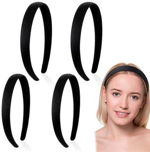 VONJUMA 4 Pcs Diademas Mujer Diademas Acolchadas De Esponja Ancha De 1.5Cm/2Cm Antideslizantes A La Moda Aros Para El Pelo Simples Accesorios Para El Cabello Para Mujeres Y Niñas Negro