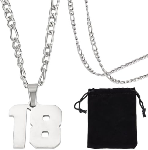 Beebeecraft 1 Box Number 18 Necklace Athletes Number Chain Stainless Steel Silver Figaro Chain Personalized Numbers Charm Pendant Necklaces for Men Women Baseball Football Team Sports Inspiration