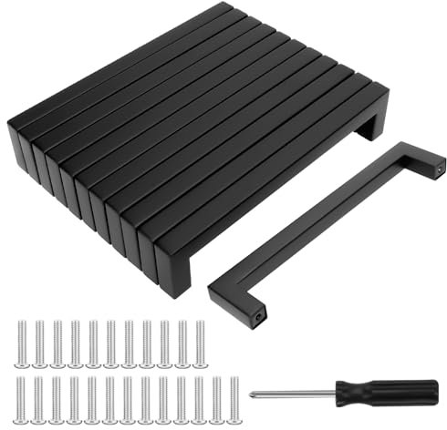 12 Stück Möbelgriffe, Türgriffe Küche Schwarz 160mm lochabstand Küchengriffe, Edelstahl Schubladengriffe mit Schrauben, Modisch Edelstahl Quadrat Griffe, für Küchen, Schubladen, Schrank, Möbel