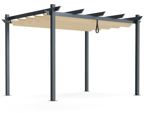 SFAREST 3 X 4M/3 X 3.6M Metal Pergola, Large Sun Shade Shelter with Retractable Roof, Outdoor Grape Trellis Gazebo for Garden Patio Outdoor (Beige, 3 X 3.6M)