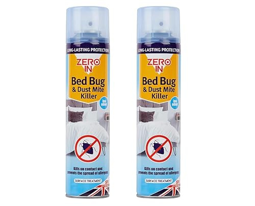 Zero in B e d Bug & Dust Mite Killer – Bed Bug Spray for Mattress, Bed Frames & Furnishings - Fast-Acting Aerosol Surface Treatment for Immediate Results - Prevents Allergies - 300ml Multi Packs X2