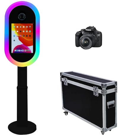 Photomaton pour iPad 10,2, 11, 11, 12,9 et pour appareil photo, télécommande, étui de vol, support portable 2 en 1 pour selfies, événements de location de fête (noir, machine + appareil photo)